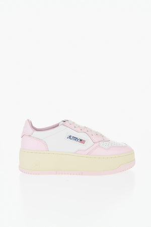 Low-Top Two-Tone Leather Sneakers With 5cm Platform