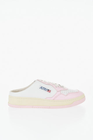 Bicolor Leather Sneaker Mules With Eco Fur Lining