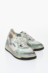 Niedrige Sneaker Aus Metallisiertem Leder Und Mesh Mit Vintage-Effekt