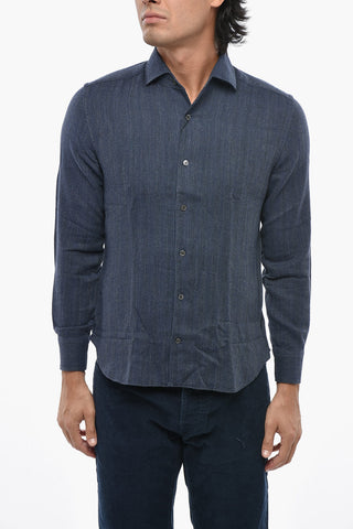 Cotton Flannel Shirt with Herringbone Pattern