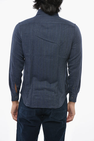 Cotton Flannel Shirt with Herringbone Pattern