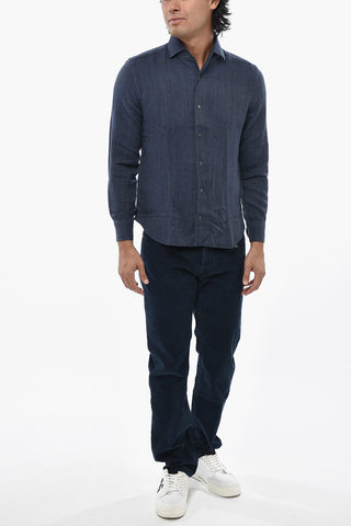 Cotton Flannel Shirt with Herringbone Pattern