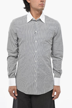 MARTINI Striped Cotton Poplin Shirt with Contrast Collar and Cuffs