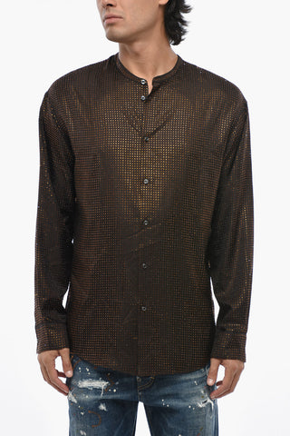 Camicia Coreana in Seta con Strass All-Over