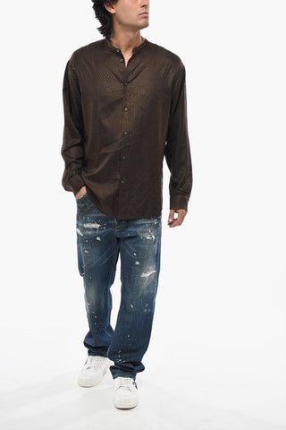 Camicia Coreana in Seta con Strass All-Over