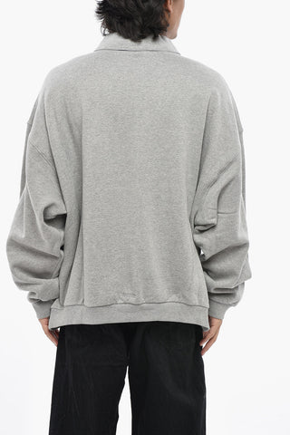 Brushed Cotton Sweatshirt with Studs and Polo Collar