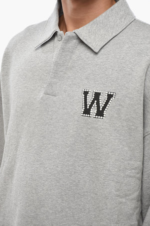 Brushed Cotton Sweatshirt with Studs and Polo Collar