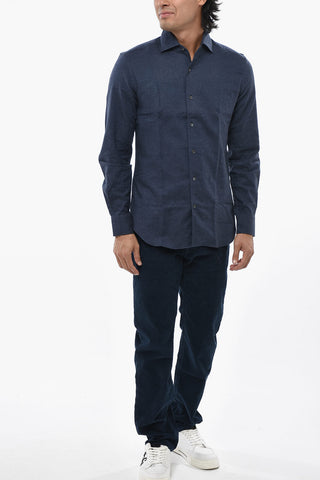 Camicia in Cotone e Cashmere con Collo Francese
