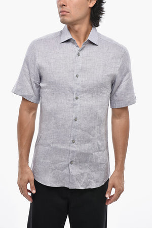 ZZEGNA Camicia in Lino a Maniche Corte