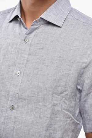 ZZEGNA Camicia in Lino a Maniche Corte