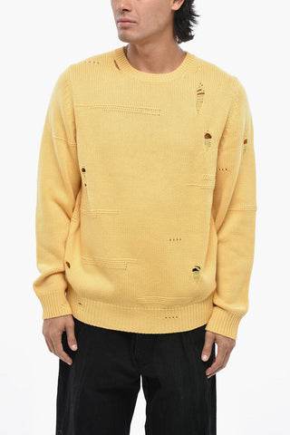 Rundhals-Pullover im Distressed-Look aus Wollmischung