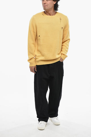 Rundhals-Pullover im Distressed-Look aus Wollmischung
