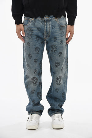Straight-Leg Jeans with All-Over Skull Print 20cm