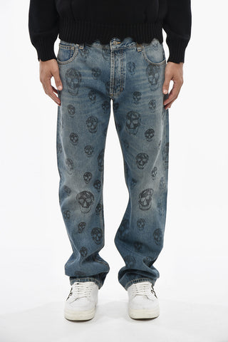 Jeans mit geradem Bein und All-over-Totenkopf-Print 20cm