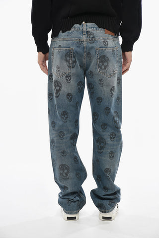Jeans mit geradem Bein und All-over-Totenkopf-Print 20cm