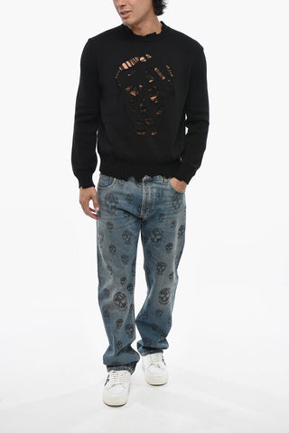 Jeans mit geradem Bein und All-over-Totenkopf-Print 20cm