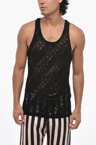 Tanktop aus perforierter Baumwolle mit Ton-in-Ton-Logo