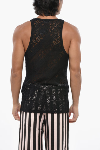 Tanktop aus perforierter Baumwolle mit Ton-in-Ton-Logo