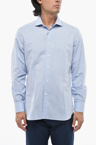 Solid Cotton-Linen Shirt With French Collar