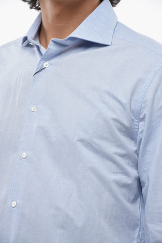 Solid Cotton-Linen Shirt With French Collar