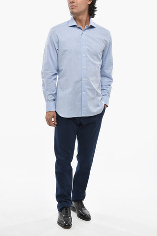Solid Cotton-Linen Shirt With French Collar