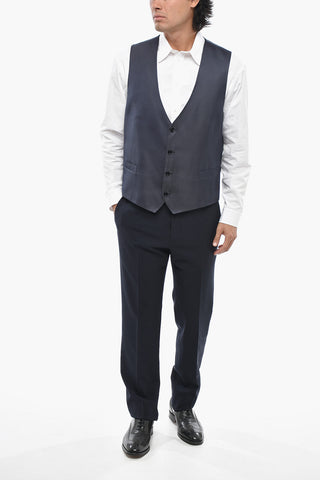 Seiden-Twill Gilet mit Paspeltaschen