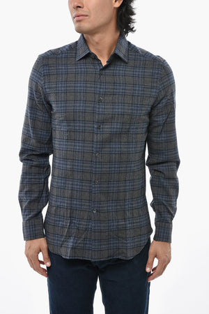 Slim Fit Cotton Flannel Plaid Shirt