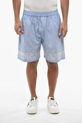 Gestreifte Shorts aus Baumwolle mit Broderie-Anglaise-Details am Saum