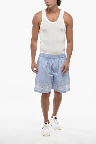 Gestreifte Shorts aus Baumwolle mit Broderie-Anglaise-Details am Saum
