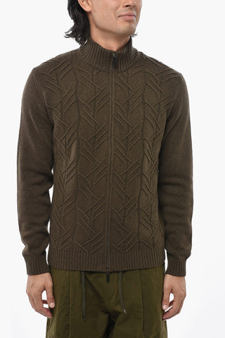 CC COLLECTION Cable-Knit Wool-Blend Sweater with Zip Closure