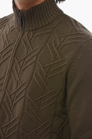 CC COLLECTION Cable-Knit Wool-Blend Sweater with Zip Closure