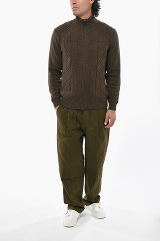 CC COLLECTION Cable-Knit Wool-Blend Sweater with Zip Closure