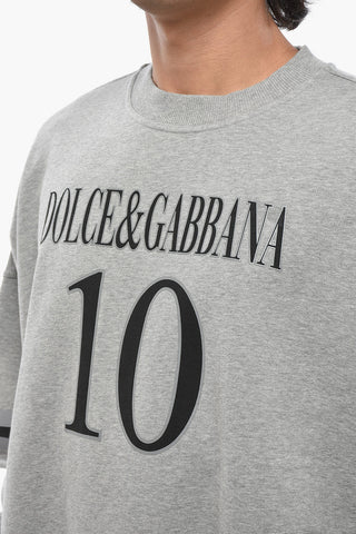 Felpa Girocollo in Cotone Garzato con Stampa sul Fronte