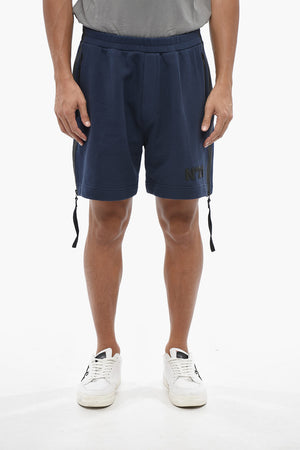 Cotton Shorts With Side Zip And Embossed Logo