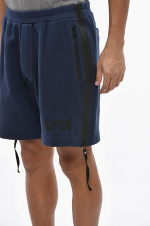 Cotton Shorts With Side Zip And Embossed Logo