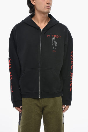 Baumwoll-Sweatshirt mit seitlichem Print und seitlichem Reißverschluss