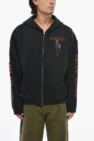 Baumwoll-Sweatshirt mit seitlichem Print und seitlichem Reißverschluss