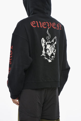Baumwoll-Sweatshirt mit seitlichem Print und seitlichem Reißverschluss