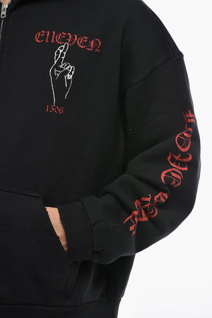 Baumwoll-Sweatshirt mit seitlichem Print und seitlichem Reißverschluss