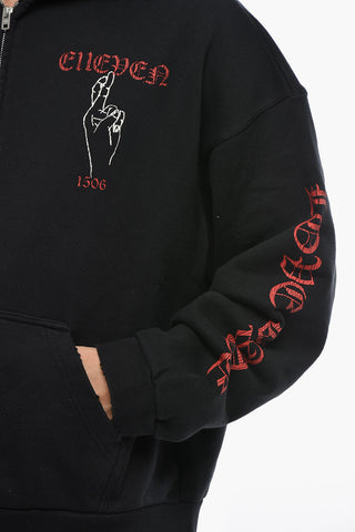 Baumwoll-Sweatshirt mit seitlichem Print und seitlichem Reißverschluss