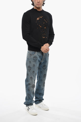 Maglia Girocollo DISTRESSED SKULL in Cotone Leggero