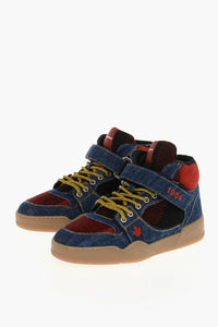 Sneakers High-Top SPIKER In Denim Con Dettagli Tartan