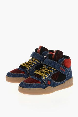 Sneakers High-Top SPIKER In Denim Con Dettagli Tartan