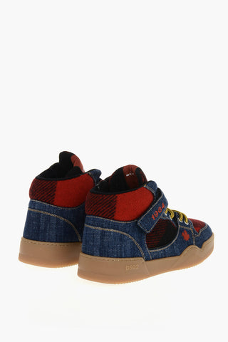 Sneakers High-Top SPIKER In Denim Con Dettagli Tartan