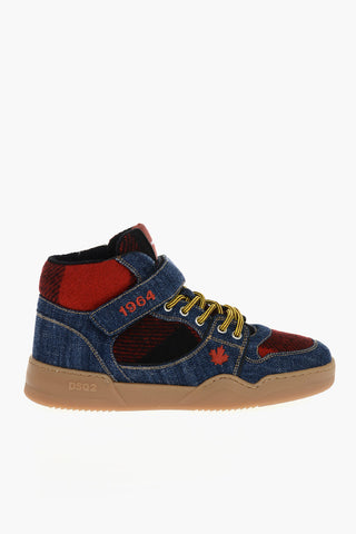 Sneakers High-Top SPIKER In Denim Con Dettagli Tartan