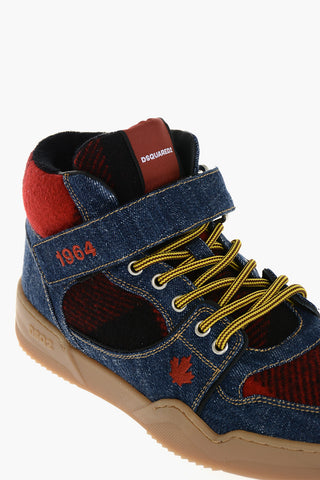 Sneakers High-Top SPIKER In Denim Con Dettagli Tartan