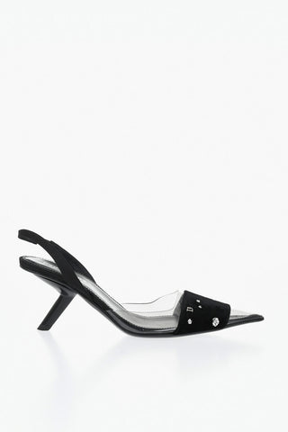 PVC Slingbacks with Velour Detail and Comma Heel 7 cm