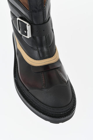 Color-Block Combat Ankle Boots with Side Zip