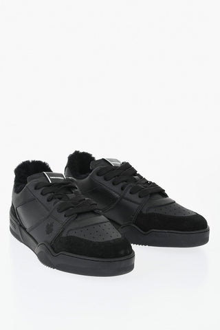 Leather and Suede Solid-Color Low-Top Sneakers SPIKER