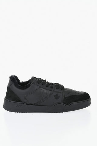 Leather and Suede Solid-Color Low-Top Sneakers SPIKER